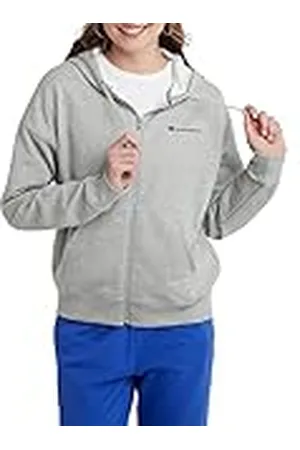 Champion Powerblend - Sudadera con Capucha con Cremallera Completa para Mujer, con Escritura en el Pecho Izquierdo, Oxford Gris-y08160, XS