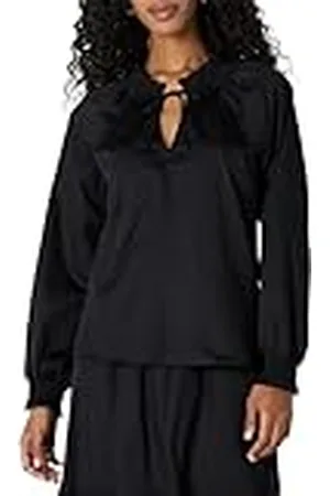 Amazon Blusa Holgada de Satén de Algodón con Cuello de Volantes y Manga Larga (La Falda Se Vende por Separado) Mujer, , L