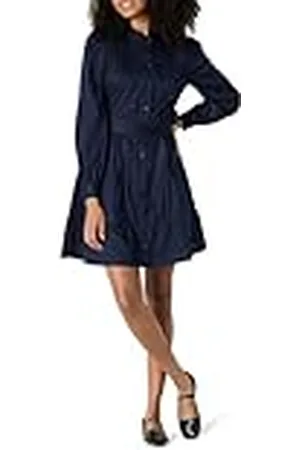 Amazon Vestido Camisero Escalonado de Satén de Algodón de Corte Recto Mujer, , S