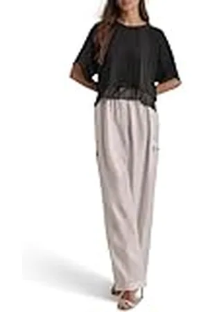DKNY Dolman Sleeve Mix Media Silky Top Blouse, , XL Mujeres