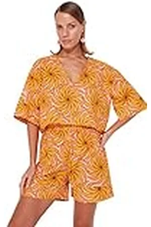 Trendyol Women Animal Print Woven Blouse-Shorts Two-Piece Set Camisa, , 66 para Mujer