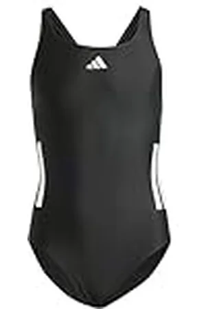 adidas Niñas 3-Stripes C-Back Swimsuit Kids, Black/White, 5-6 Years