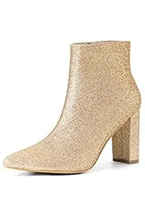 Allegra K Botines de tacón grueso con punta puntiaguda y purpurina para mujer, Gold, 38 EU