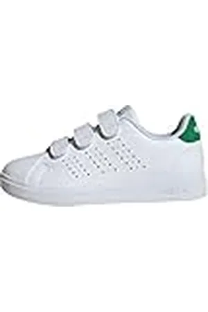adidas Advantage Base 2.0 Shoes Children, Zapatillas de Tenis, Cloud White/Cloud White/Green, 31.5 EU