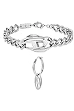 Diesel Hombre Set Pulsera bicolor de acero inoxidable y pendientes con Oval D Logo tono plateado, Set