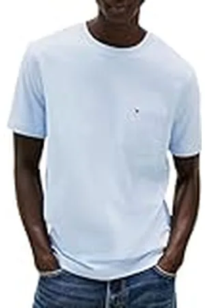 Tommy Hilfiger Camisetas de manga corta Hombre Essential con bolsillo en el pecho, Azul (Breezy Blue), XL