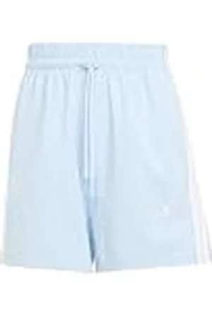 adidas Mujer Essentials 3-Stripes Cotton Shorts, Glow Blue/White, S