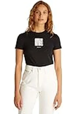 Calvin Klein Camiseta de manga corta Mujer Front Photo Graphic Baby Tee con cuello redondo, Negro (Ck Black), L
