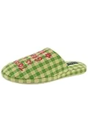De Fonseca Pantuflas de mujer Woven a cuadros con texto, suela de goma TPR reforzada, zapatillas de casa, , 35/36 EU