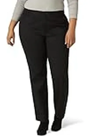 Lee Wrinkle Free Relaxed Fit Straight Leg Pant Pantalones, Negro, 12 Largo para Mujer