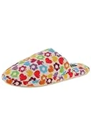De Fonseca Pantuflas de mujer de satén multicolor con motivos florales, suela de goma TPR reforzada, estampado blanco, talla 39/40 EU, , 39/40 EU