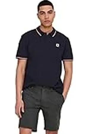 Only & Sons Onsfletcher Slim SS Polo Noos, Azul Marino Oscuro/Detalle: Rayas Blancas Brillantes y de Contraste Rojo, S para Hombre