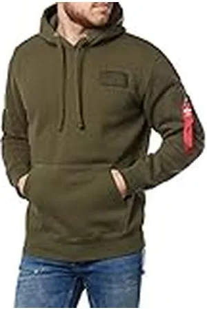 Alpha Industries Red Stripe Sudadera, Verde (Dark Green-257), M para Hombre