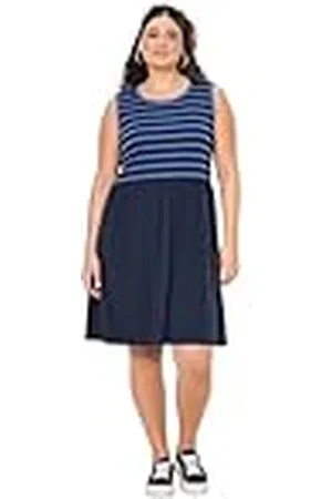 Ulla Popken Jerseykleid mit Gestreiftem Vestido de Punto con Top de Rayas, , 54-56 Mujeres