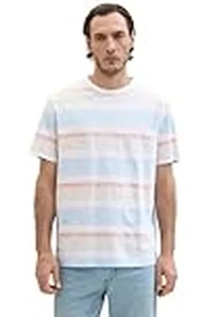 TOM TAILOR 1041790 Camiseta básica con Rayas, 35786-Blue Beige Blockstripe, S Hombres