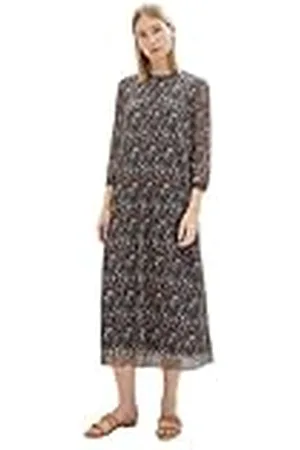 TOM TAILOR 1038715 Vestido de Malla Plisado con Botones, 32370-Azul Marino pequeño Tie Dye Floral, 40 para Mujer