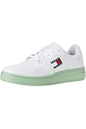 Tommy Hilfiger TJW Retro Basket ESS EN0EN02505, Zapatilla con Suela Cupsole Mujer, Blanco (White/Jadestone Green), 37 EU