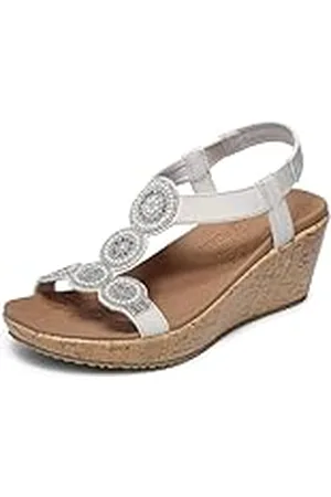 Skechers BEVERLEE DATE GLAM, Sandalias para Mujer, Off White Duraleather/ Clear Rhinestone, 35 EU