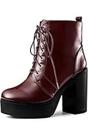 Allegra K Botines Tacón Grueso Cordón Arriba con Cremallera Y Plataforma para Mujeres 40