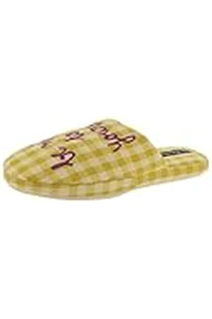 De Fonseca Pantuflas de mujer Woven a cuadros con texto, suela de goma TPR reforzada, zapatillas de casa, , 38/39 EU