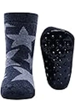 Ewers Stoppersocken Sterne, Socken mit Antirutschsohle für Mädchen und Jungen, Anti-Rutsch-Socken mit Gummisohle, MADE IN GERMANY, 1 Paar rutschfeste Kindersocken, Grau, Größe 31-34