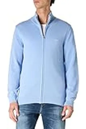 GANT Cárdigan de algodón con Cremallera de Pique Suéter, Cielo Claro, XL para Hombre