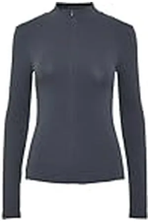 Pieces® Pckitte Noos-Cremallera con Cuello en T Camiseta de Manga Larga, Ombre Blue, L Mujeres