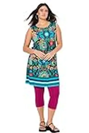 Ulla Popken Jersey-minikleid, Blüten, A-Linie, Rundhals, Ärmellos Swingdress con Ribete Impreso, , 50-52 Mujeres