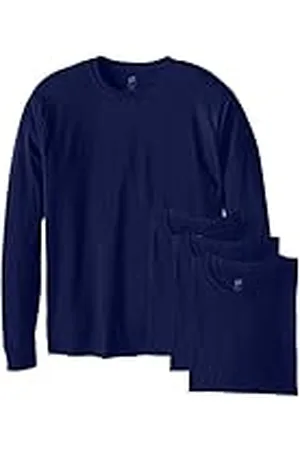 Hanes Mens Long-Sleeve T-Shirt 4-Pack (O5286) -Navy -M -4PK