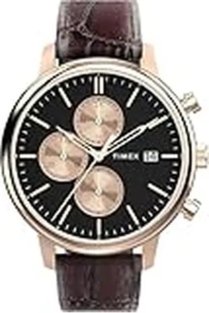 Timex Trend Reloj para Hombre, Correa de Cuero Negro, liberación rápida, Esfera Negra, Caja roja, 45 mm, TW2Y28900