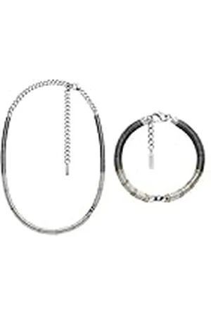 Diesel Hombre Collar y Pulsera Semipreciosos D Logo Plateado, Set