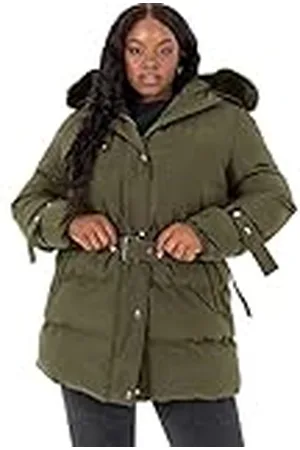 Lovedrobe Womens Ladies Plus Size Jacket Quilted with Zip Pocket Waterproof Hood Belt Faux Fur Mini Length Warm, abrigo
