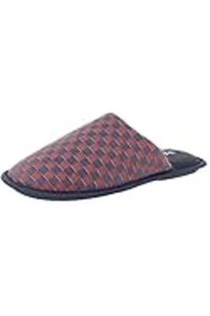 De Fonseca Pantuflas para hombre a cuadros cerradas de algodón, suela de goma TPR reforzada, estampado azul, talla 46/47 EU, , 46/47 EU