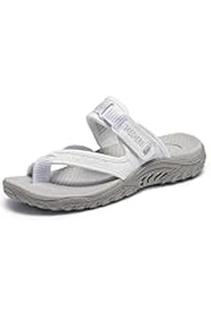 Skechers Reggae-Seize The Day, Sandalias de Punta Descubierta Mujer, Multicolor (Wht White Mesh/White & Silver Webbing), 39.5 EU
