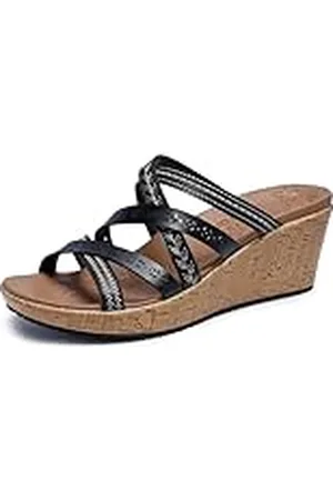 Skechers Beverlee - Tiger Posse - Bohemian Embroidered Multi-Strap Wedge Sandal Black