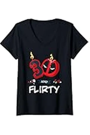 Marvel Mujer Deadpool 30th Birthday Party "30 and Flirty" Funny Camiseta Cuello V