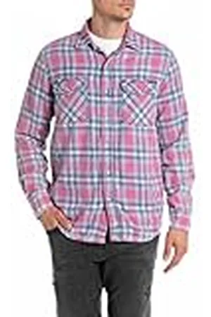 Replay Camisa de algodón para Hombre, Multicolor (Pink/Indigo Blue 010), S