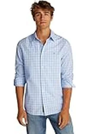 Tommy Hilfiger Camisa Hombre Poplin Check Regular Fit, Multicolor (Sweet Blue Small Check), L