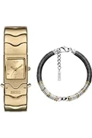 Diesel Hombre Reloj de Acero Inoxidable Dorado Closer y Pulsera D Logo Plateado Semipreciosos, Set
