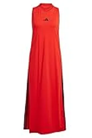 adidas Mujer Essentials 3-Stripes Long Racerback Dress, Pure Ruby/Black, L