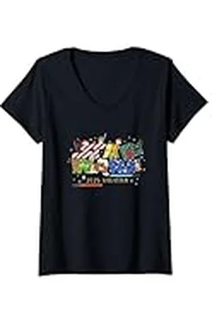 STAR WARS Mujer Christmas Group Shot Cute Kanji Big Chest Logo Camiseta Cuello V