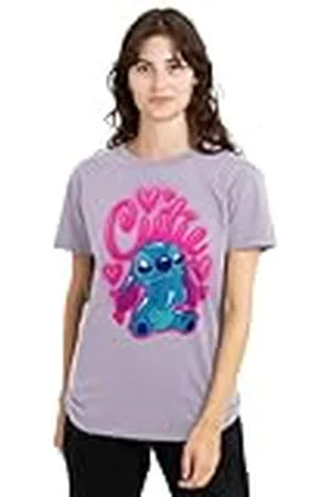 Disney Lilo and Stitch Airbrush Cutie Womens Classic T Shirt, Soft Lavendar Camiseta, , XXL para Mujer
