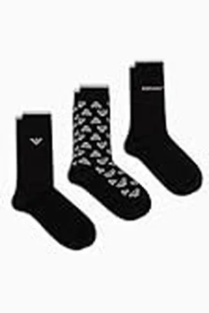 Emporio Armani 3-Pack Socks Short Calcetines, Negro/Negro Allover, Taille Unique para Hombre
