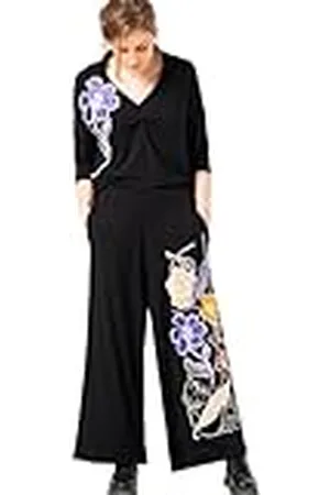 Mamatayoe Alto Relievo. Pantalón Culotte de Mujer de Color con Bordados para Otoño Invierno. Pantalón Ancho Fluido de Estilo Casual con Cintura Elástica y Bolsillos Laterales. Talla S