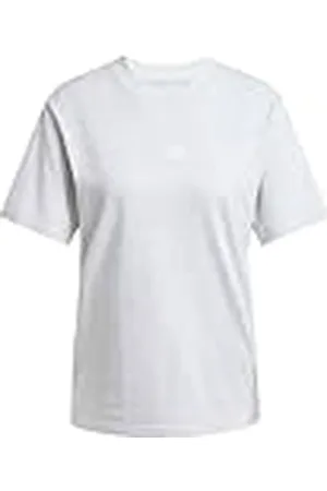 adidas Mujer Essentials 3-Stripes Cotton T-Shirt, Light Grey Heather/White, M