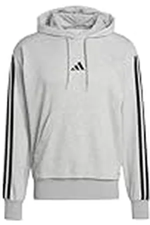 adidas Hombre Essential Three Stripes French Terry Hoodie, Medium Grey Heather/Black, XS