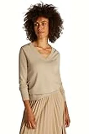 Tommy Hilfiger Jersey para Mujer V-Neck Jersey de Punto, Beige (Sandalwood), M