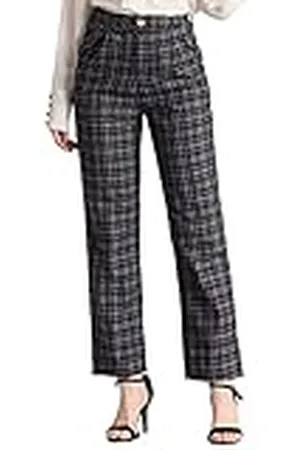 Allegra K Pantalones a Cuadros para Mujer, Cintura elástica, Casual, Trabajo, Oficina, Pantalones Largos, , X-Large