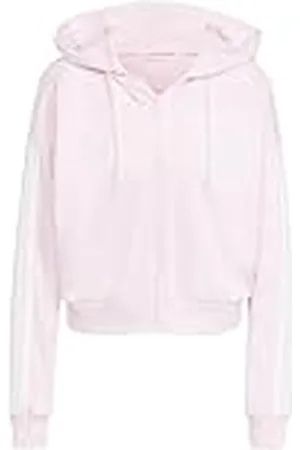 adidas Mujer Essentials 3-Stripes French Terry Full Zip Hoodie, Clear Pink/White, M