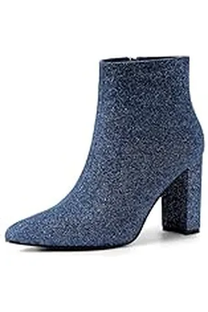 Allegra K Botines de tacón grueso con punta brillante para mujer, azul marino, 37 EU